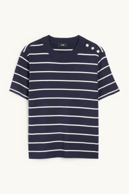 Strickpullover - kurzarm - gestreift