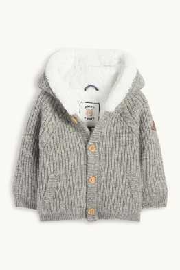 Baby cardigan with hood - ribbed