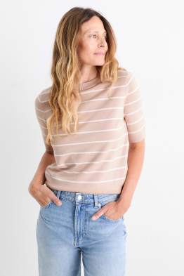 Gebreide trui - korte mouwen - gestreept