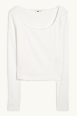 Krótka koszulka z długim rękawem - w prążki