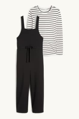 Souprava - těhotenské tričko s dlouhým rukávem a kalhoty s laclem - 2dílná