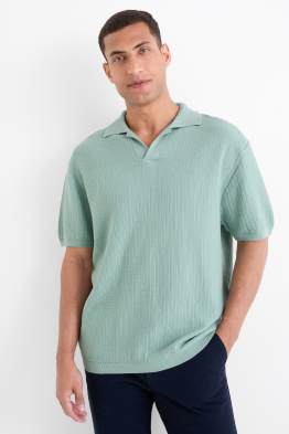 Knitted polo shirt - relaxed fit - textured