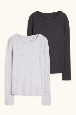 Wielopak, 2 szt. - koszulka z długim rękawem - slim fit - w prążki