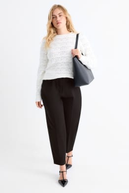 Cloth trousers with belt - high waist - barrel leg