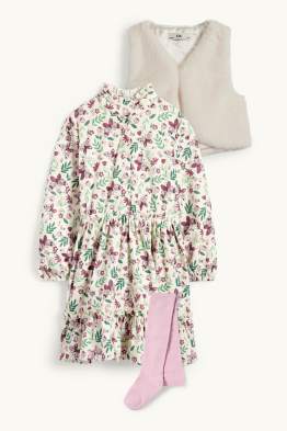 Set - jurk, gilet van imitatiebont en maillot - 3-delig