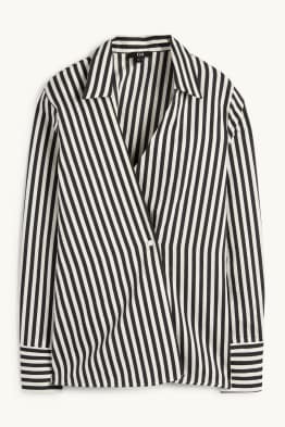 Bluse mit V-Ausschnitt und Leinen-Anteil - gestreift