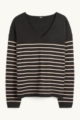 Pullover mit V-Ausschnitt - gestreift