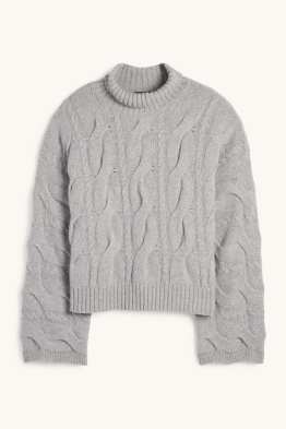 Kaschmir-Rollkragenpullover - Zopfmuster