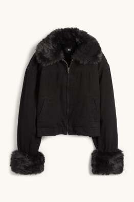 Jeansjacke mit Kunstfellbesatz - gefüttert