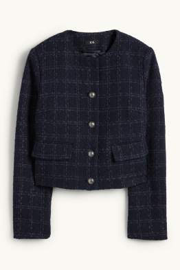 Crop Bouclé-Blazer - Regular Fit - kariert