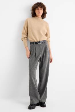 Jersey trousers - high waist - wide leg - textured