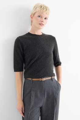 Pletený kašmírový svetr - s krátkým rukávem