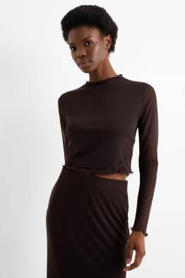 Crop Langarmshirt - Slim Fit - Mesh