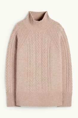 Jumper with cashmere - wool blend - cable knit pattern