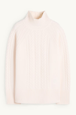 Svetr s kašmírem - vlněná směs - s copánkovým vzorem