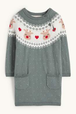 Reindeer - knitted baby Christmas dress