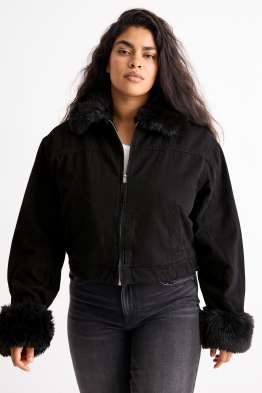 Jeansjacke mit Kunstfellbesatz - gefüttert