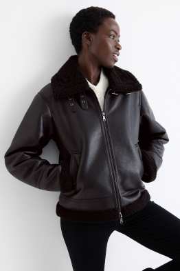 Faux Shearling Jacke - Lederimitat