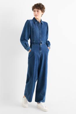 Jeans-Jumpsuit mit Gürtel