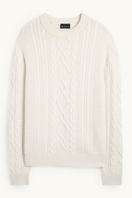 Jumper with cashmere - wool blend - cable knit pattern