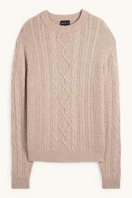 Jumper with cashmere - wool blend - cable knit pattern
