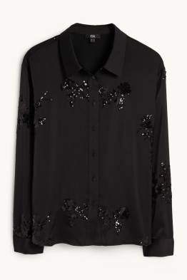 Satin-Bluse - geblümt - glänzend