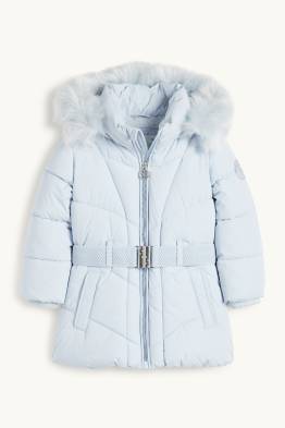 Steppjacke mit Kapuze und Kunstfellbesatz