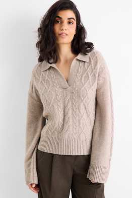 Pullover mit V-Ausschnitt und Kaschmir-Anteil - Woll-Mix
