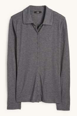 Langarm-Poloshirt - Regular Fit - gerippt