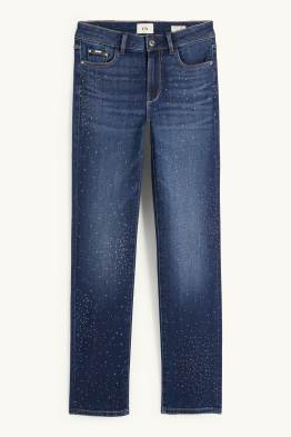 Straight Jeans mit Strasssteinen - Mid Waist