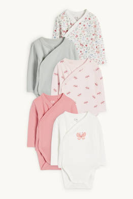 Lot de 5 - papillon et petites fleurs - body croisé pour bébé