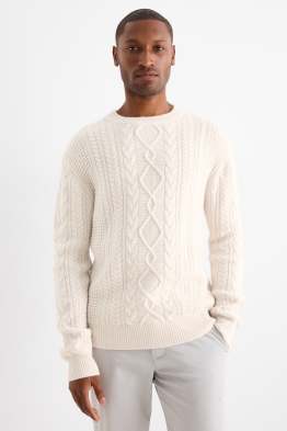 Jumper with cashmere - wool blend - cable knit pattern