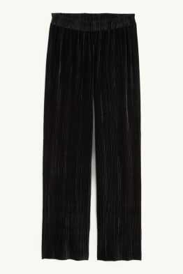 Aksamitne spodnie plisowane - wysoki stan - wide leg