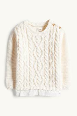 Sweter niemowlęcy - haft angielski - wzór w warkocze