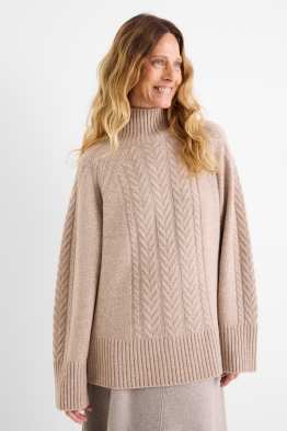 Jumper with cashmere - wool blend - cable knit pattern