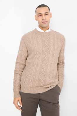Jumper with cashmere - wool blend - cable knit pattern