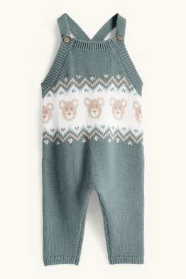 Teddy bear - knitted baby dungarees