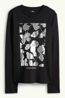 Longsleeve met strass-steentjes - regular fit - glanseffect