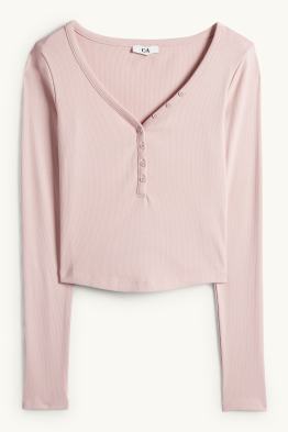 Crop Henley-Shirt - Slim Fit - gerippt