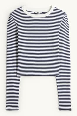 Crop Langarmshirt - Slim Fit - gerippt - gestreift