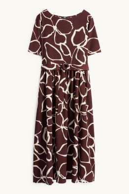 Fit & flare dress with belt - floral - textured