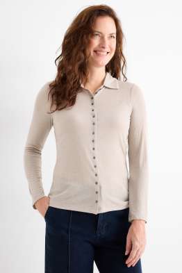 Langarm-Poloshirt - Regular Fit - gerippt