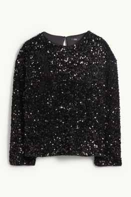 Pailletten-Langarmshirt - Regular Fit