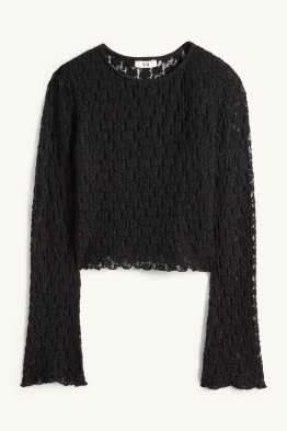 Crop Spitzen-Langarmshirt - Slim Fit