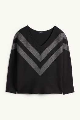 Pullover mit V-Ausschnitt - gerippt
