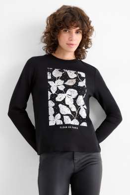 Longsleeve met strass-steentjes - regular fit - glanseffect