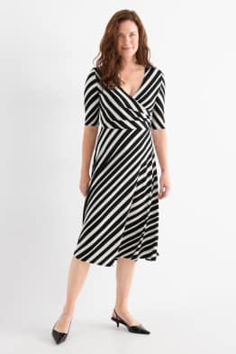 Kleid mit V-Ausschnitt - Straight Fit - gestreift