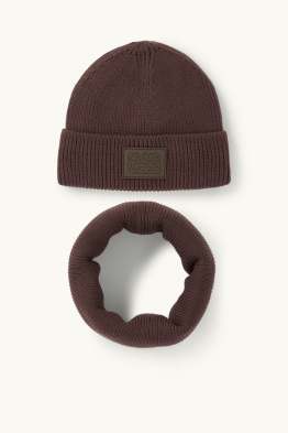 Set - Mütze und Loop Schal - 2 teilig - gerippt