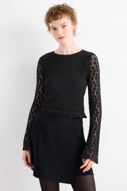 Crop Spitzen-Langarmshirt - Slim Fit