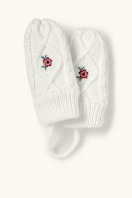 Floral - baby mittens - cable knit pattern